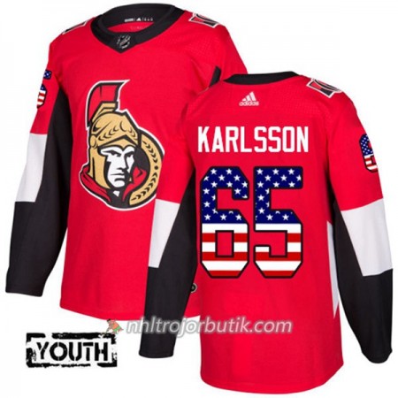 Barn Ishockey Ottawa Senators Tröja Erik Karlsson 65 Adidas 2017-2018 Röd USA Flag Fashion Authentic